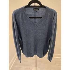 TAHARI Women's XXL 100% Cashmere V-Neck Sweater Luxurious Denim Blue Pullover